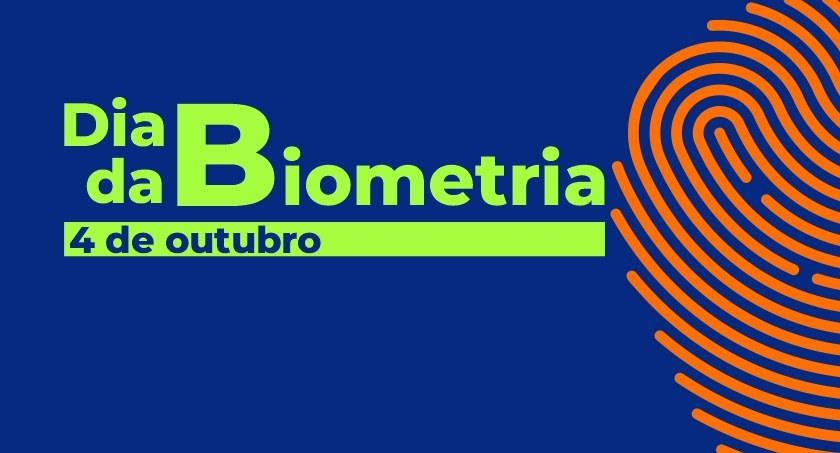 Banner azul escuro com o desenho de uma impressão digital na cor laranja no canto direito. No ca...