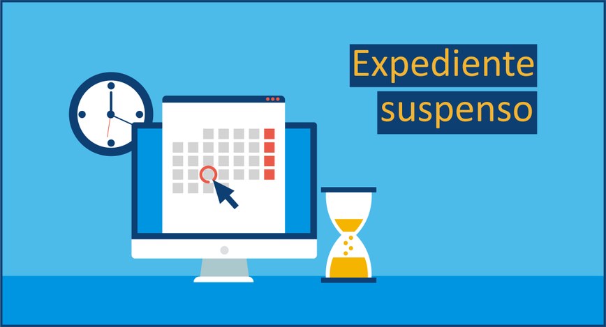 Banner azul com desenho de um calendário na tela do computador, uma ampulheta, um relógio de pon...