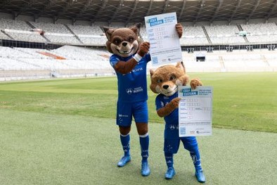 Foto do Coelhão, Galão, Raposão e Raposinho segurando colinhas.