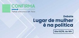 card com a inscrição do tema do Projeto Confirma Lugar de Mulher é na Política