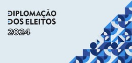 Banner retangular com fundo cinza claro. No canto direito, detalhes geométricos em diferentes to...