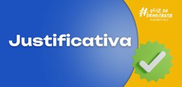 Banner retangular nas cores azul e amarelo. Sobre a parte azul, está escrita a palavra justifica...