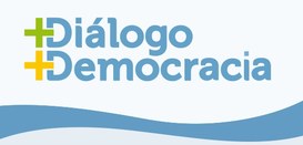 Banner em tons bem claros de azul, com a expressão +Diálogo +Democracia