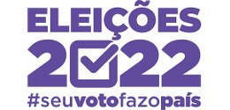 Logo eleições 2022 toda na cor roxa sobre fundo branco