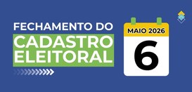 Banner retangular azul, com a expressão fechamento do cadastro. No canto direito, o desenho de u...