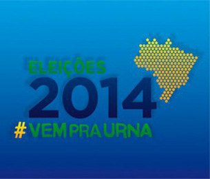 Banner fundo azul slogan Eleições 2014 Vem pra urna