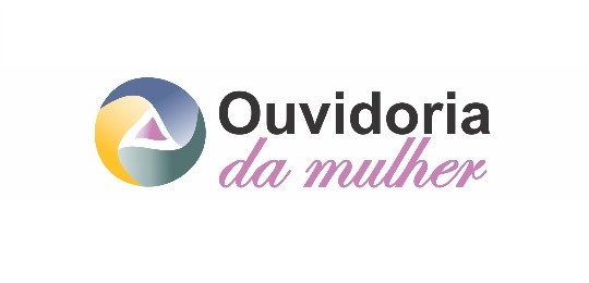 Banner branco com a palavra Ouvidoria escrita em preto e a expressão 'da mulher' escrita em rosa...