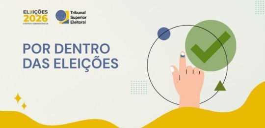 card com os dizeres Por Dentro das Eleições, contendo uma mão com o dedo indicador apontando par...