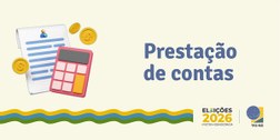 Banner com o texto 'Prestação de contas'. Do lado esquerdo, imagens de moedas, calculadora e papel.