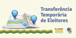 Banner na cor creme com o desenho de um mapa, o título transferência temporária de eleitores e a...