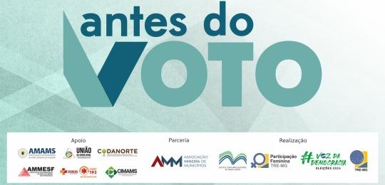 TRE-MG-antes-do-voto-montes-claros Card com fundo azul claro com escrito "Antes do Voto" e logomarca dos patrocinadores/apoiadores ...