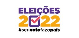 Fundo branco e logo Eleições 2022 nas cores roxo, laranja e magenta.