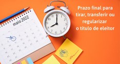 Banner retangular com fundo laranja. Na metade esquerda, há o desenho de um calendário com a ide...