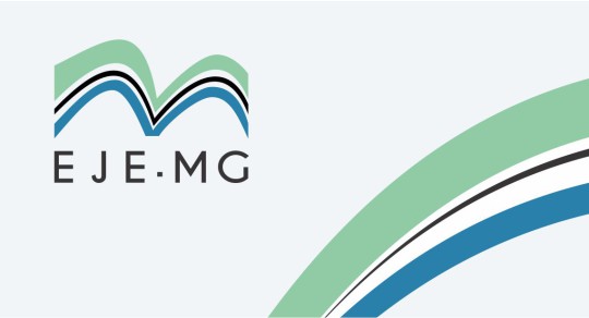 Logomarca da EJEMG sobre fundo branco. Ela tem o desenho de três curvas semelhantes a montanhas.