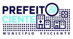 Logo do projeto Prefeito Ciente, Município Eficiente. A imagem é retangular e tem fundo branco. ...