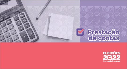 TRE-MG-prestacao-contas-2022 Imagem nas cores roxo e laranja com o texto Prestação de Contas