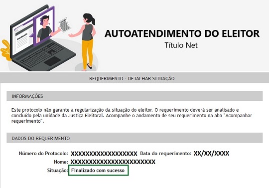 Print de tela do Título Net, mostrando a situação "Finalizado com sucesso".